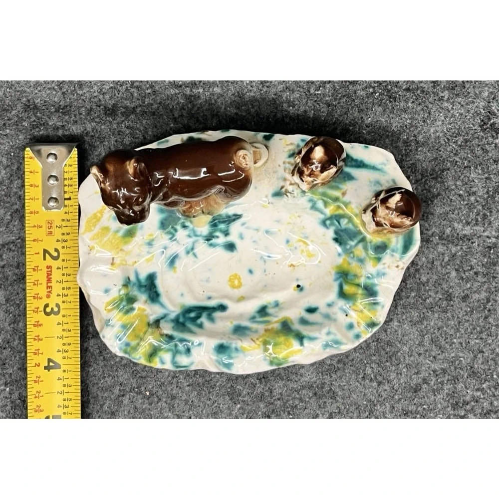 Vtg MCM Boxer Bulldog Dog Puppies Ceramic Ashtray Trinket Soap Dish Japan